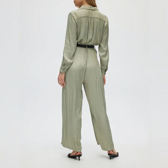 Joie Women Sage Green Long Sleeve Collared Belted Relaxed Jumpsuit Sz S - Picture 3 of 11